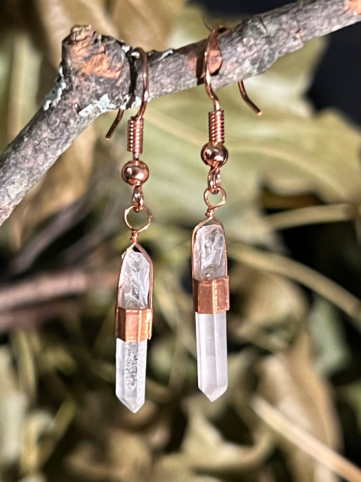 Simply Magical Quartz Point and Copper Drop Earrings