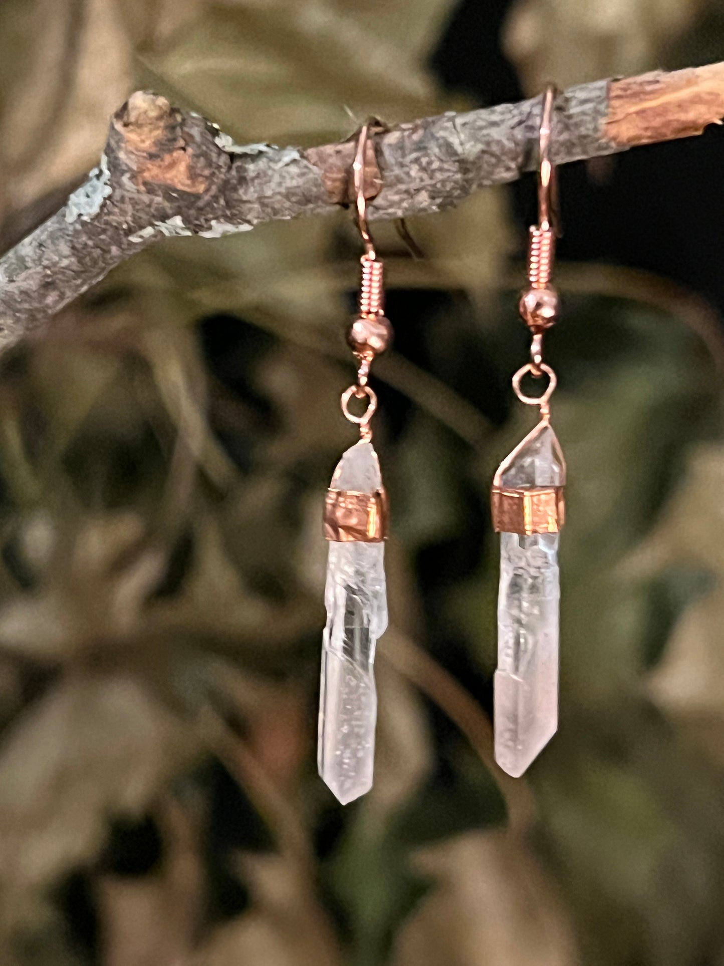 Quartz and High Band Copper Drop Earrings