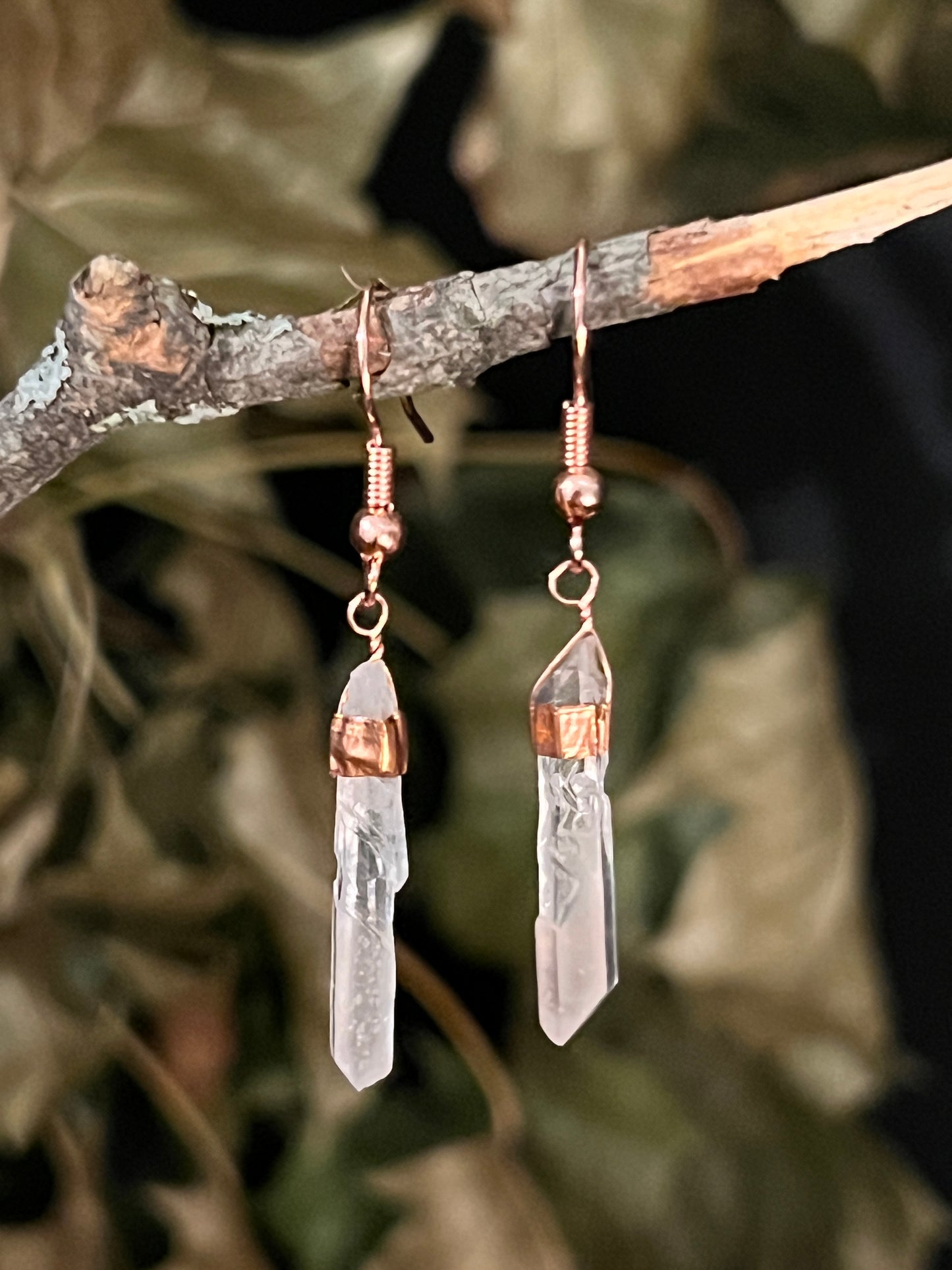 Quartz and High Band Copper Drop Earrings