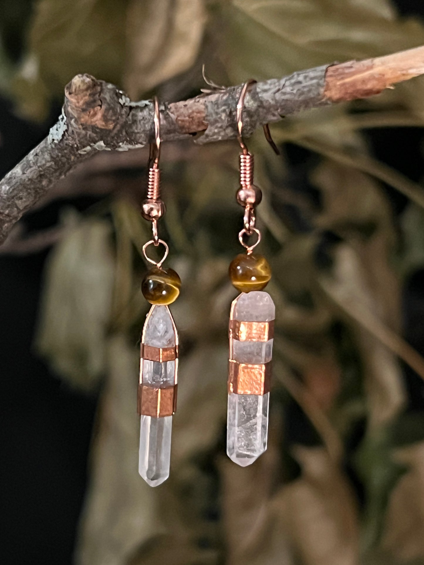 Copper, Quartz and Tigereye Drop Earrings