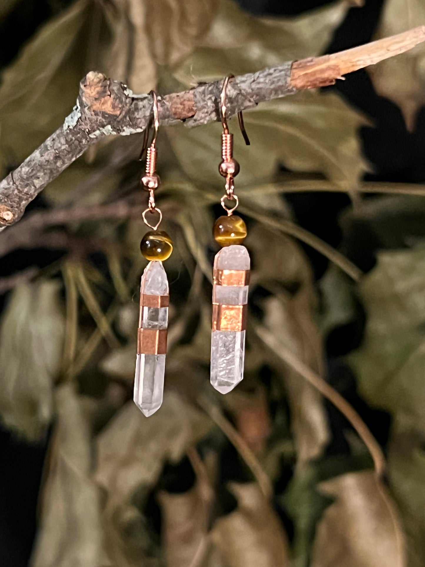 Copper, Quartz and Tigereye Drop Earrings